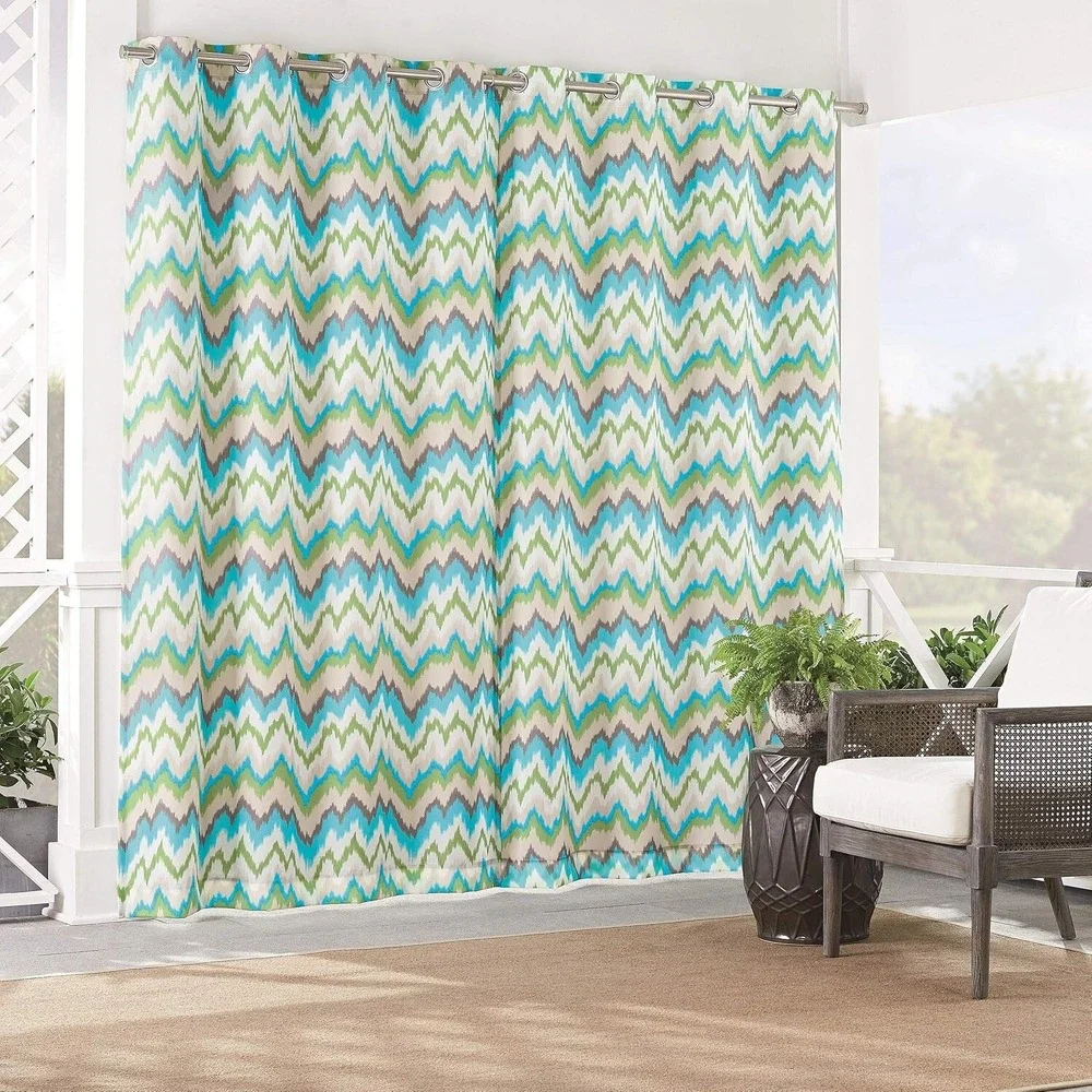Exclusive Fabrics Ikat Chevron Outdoor Curtains 50x84 Turquoise Green Excellent
